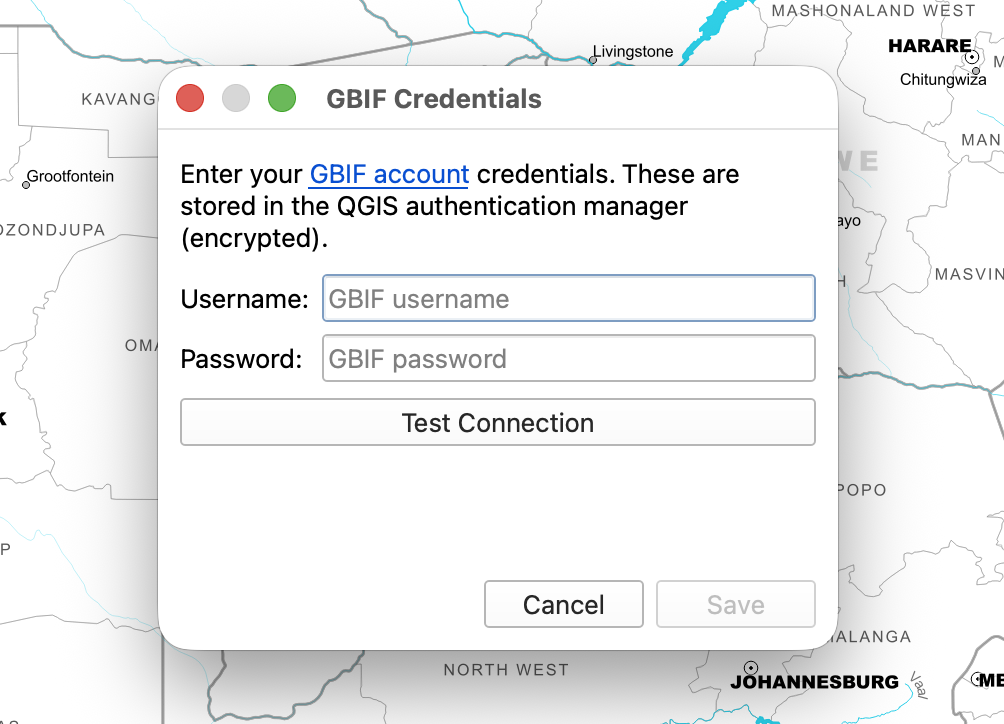 Credentials dialog